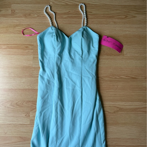 Betsey Johnson x Loren Gray 'Pearl Plunge' Light Aqua Blue Maxi Dress Sz 2 NWT - Picture 7 of 12